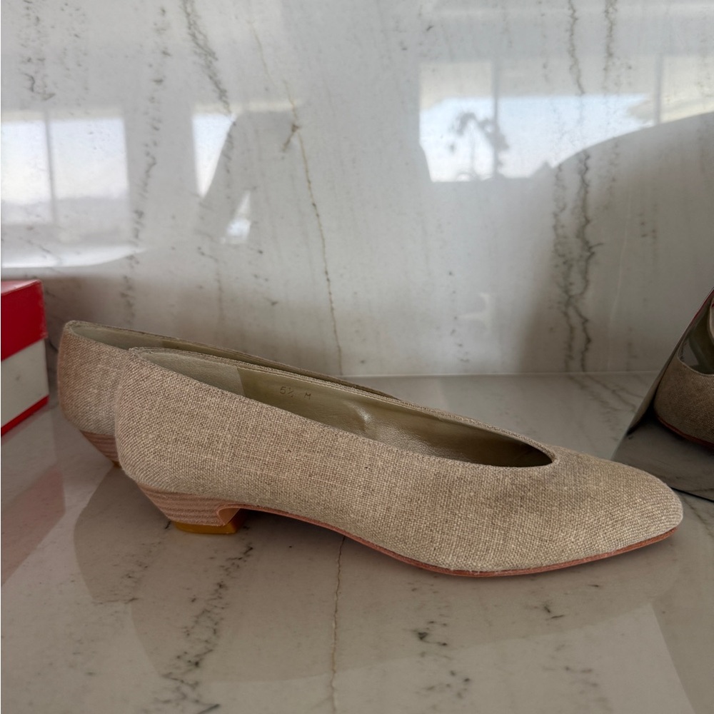 vintage 1994 Liz Claiborne "Rueben" natural flax linen flats-courts NWB - Picture 2 of 7